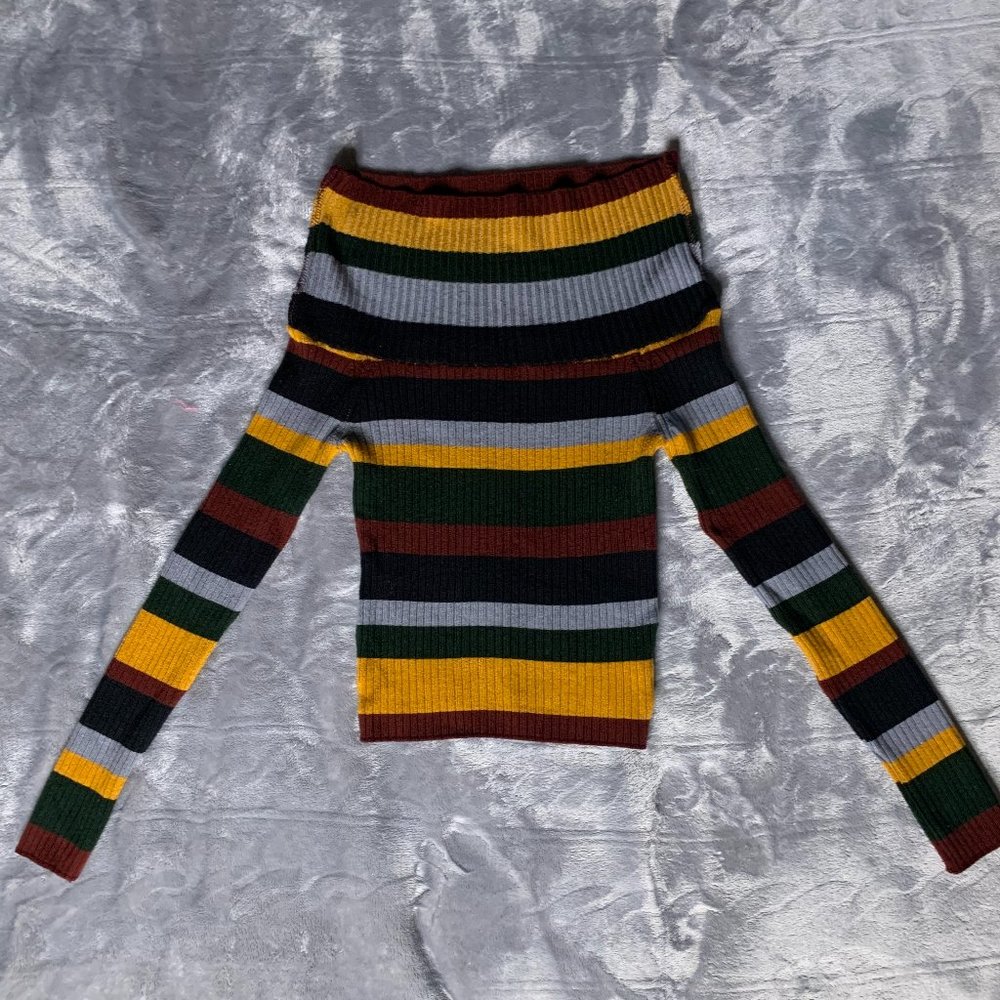 Debut Horizonal Striped Off the Shoulder Sweater